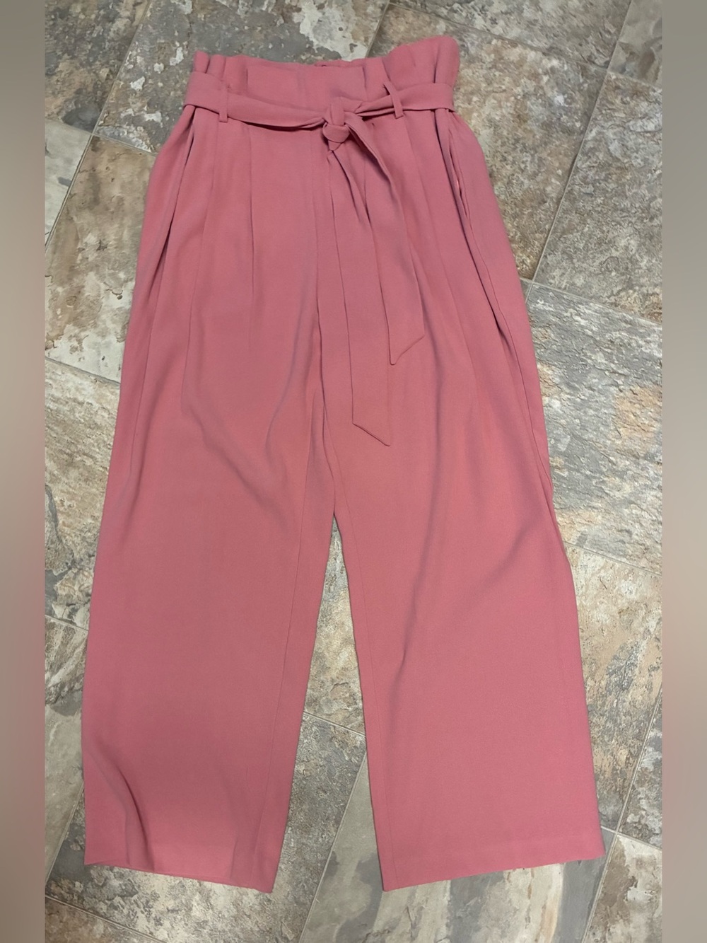 High-Waist Paperbag Tie-Waist pants, zip back with button mauve